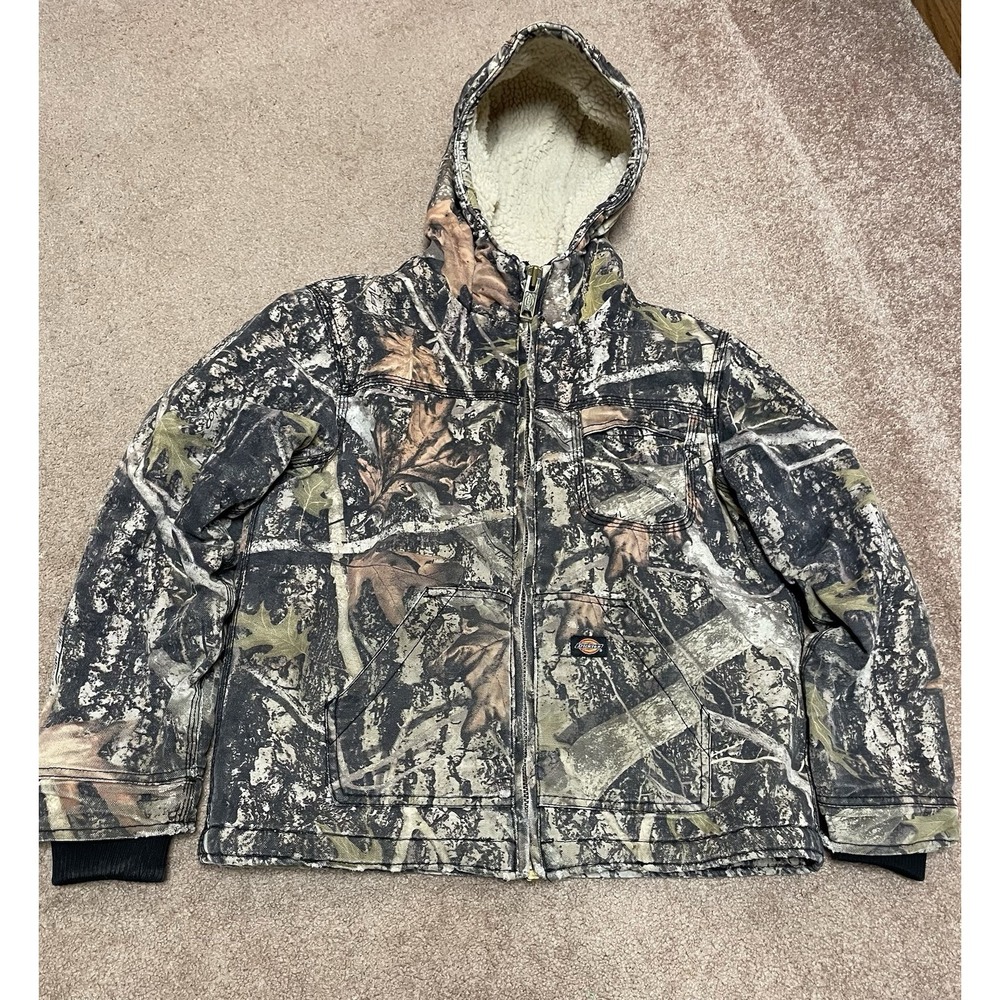 BOYS DICKIES SHERPA LINED DUCK Winter JACKET Medium‎ CAMO Zip Front